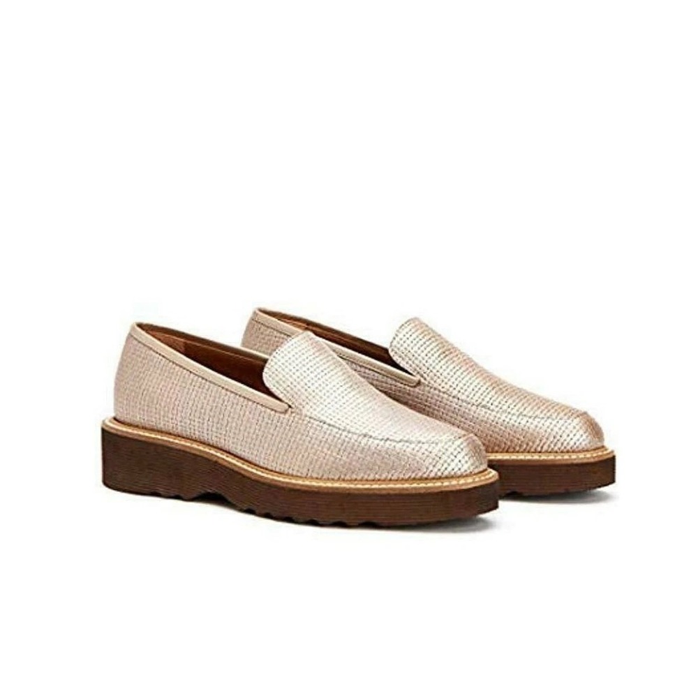 Aquatalia Kelsey Mini Loafers Womens 9 Platinum Embossed Metallic Platform